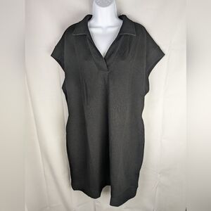 Black Collared Short Sleeve Dress With Pockets